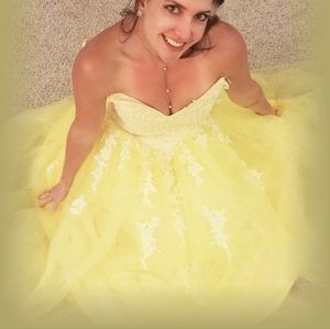 Yellow off shoulder prom dress